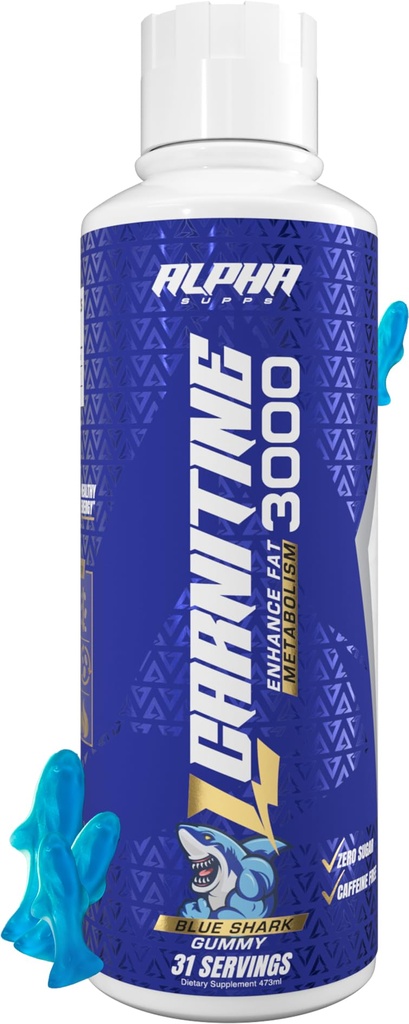 Alpha Supps L Carnitine Liquid 3000 □ Suplemento L-Carnitine livre de estimulante para homens e mulheres □ Pré-treino Impulso de energia e recuperação muscular