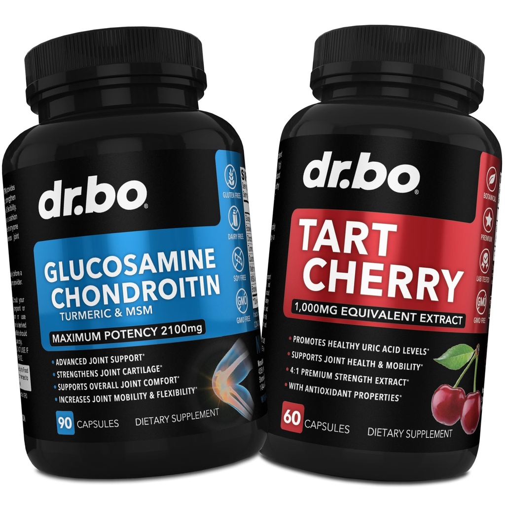 Glucosamina Condroitina HSH Turmeric & Tart Cherry - Suplemento de saúde comum Joelho osso e articulações, Purga Ácido Urico Limpar Flush Antioxidante Pílulas - Pílulas de apoio conjunto & Tart Cherry Extract Cápsulas