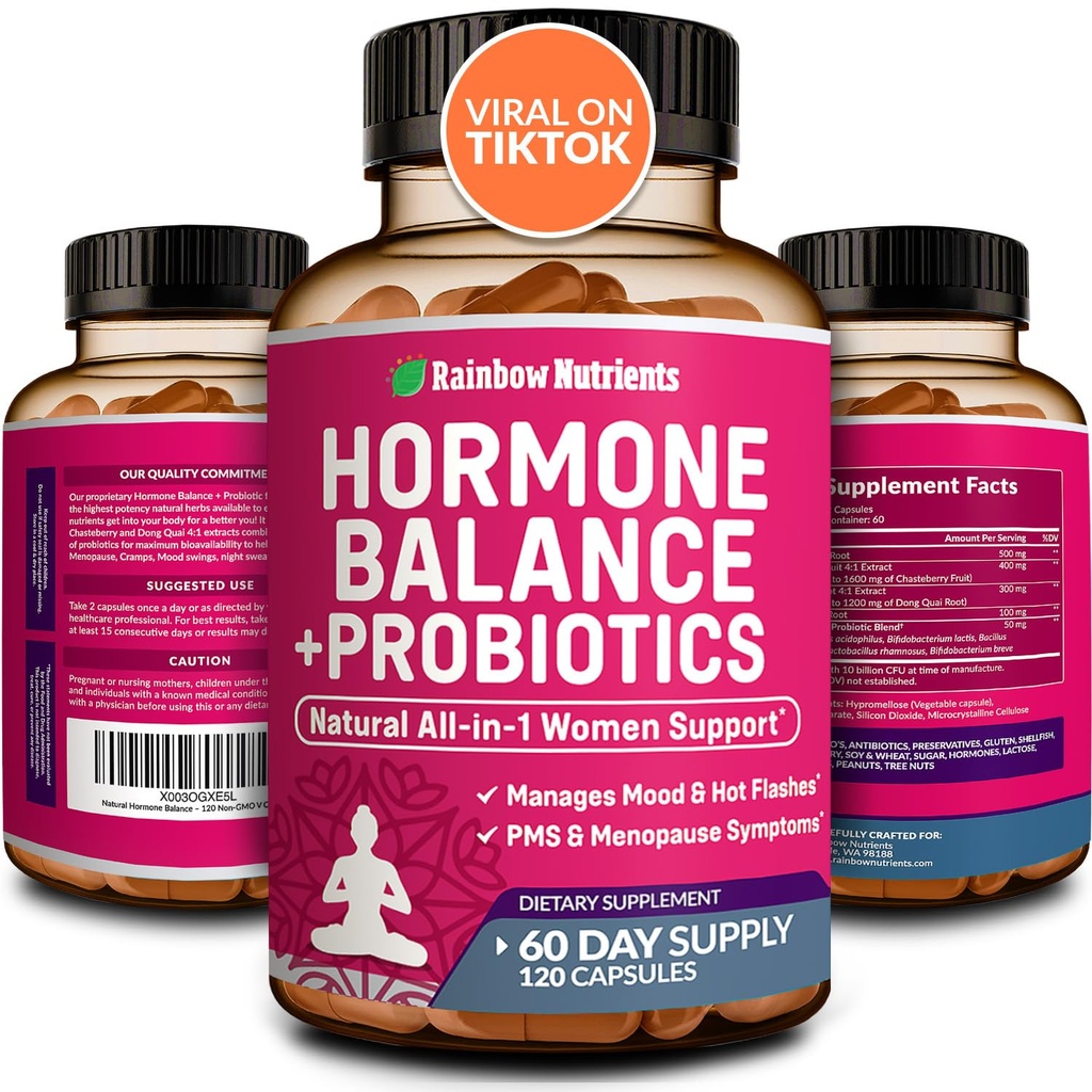 Equilíbrio hormonal + Probióticos para Mulheres- Redução de Menopausa Natural, Gerência de Peso, Bloating, Flashes quentes, PMS .