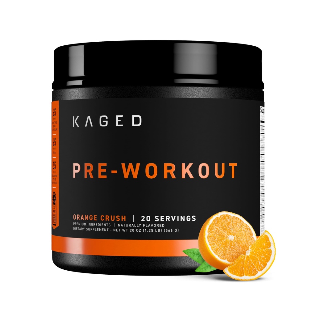 Kage original pré-treino em pó ou esmagamento de laranja, pré-treino com creatina, beta Alanine, L-citrulina, BCAAs, 274 mg de cafeína orgânica, pré-suplementos para homens e mulheres