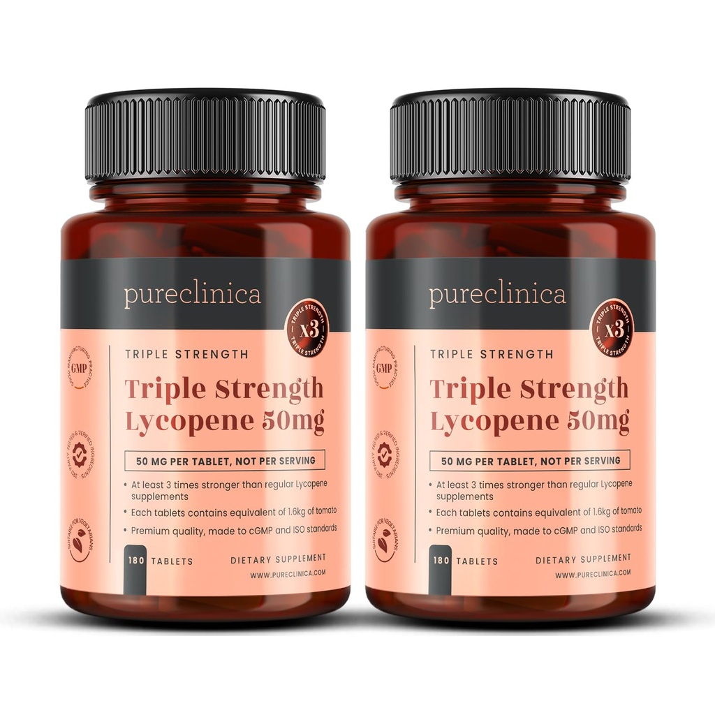 Supplement 50mg de licopeno puroclinica – Antioxidante extrato de tomate de alta resistência – 360 comprimidos (1 ano de fornecimento) – Saúde da próstata, coração, olho e suporte da pele – OGM grátis