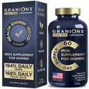 Vegan suplementos de ferro para mulheres - 194% Suplemento de ferro diário das mulheres para gravidez e anemia Ácido Fólico Vitaminas Pré-Natais - 168% Folato Ácido Fólico - 60 comprimidos