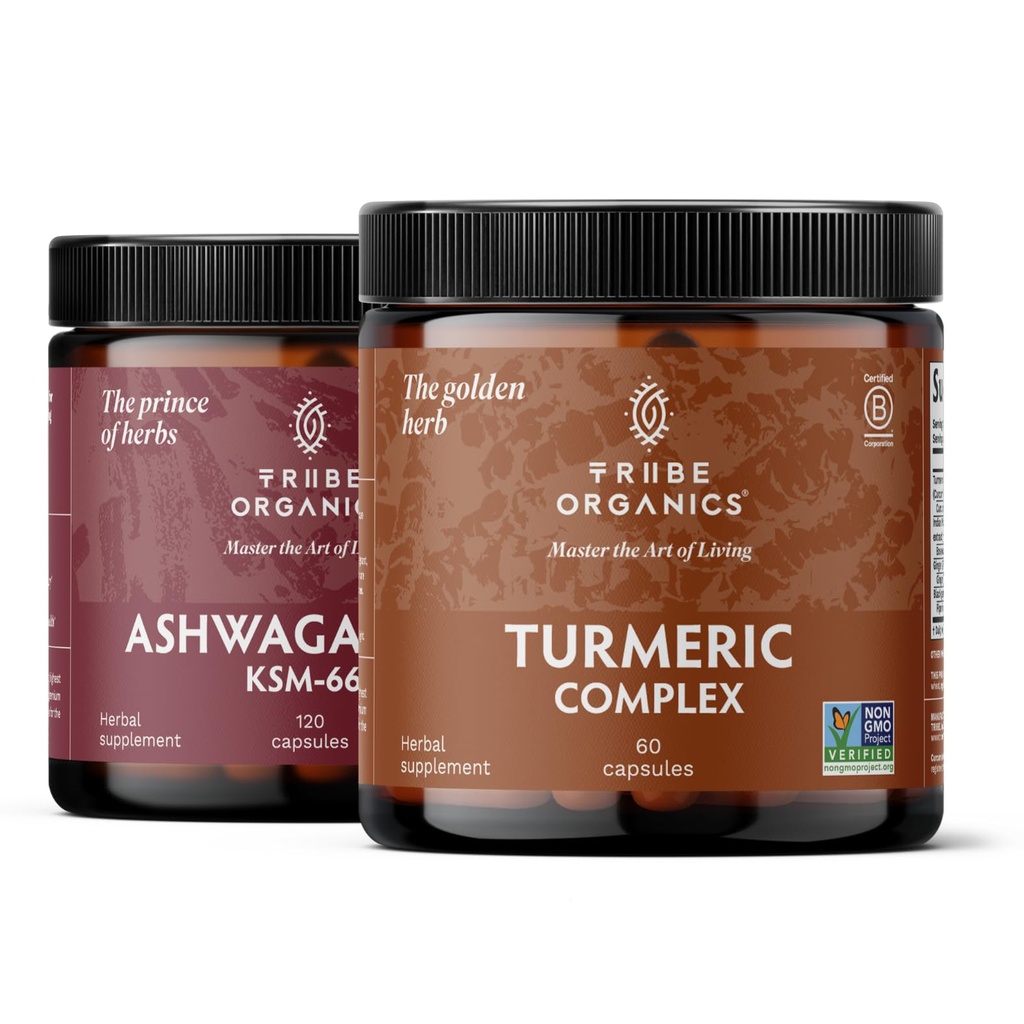 TRIBE ORGANICS Balance Duo - KSM-66 Ashwagandha 120ct + Complexo de Curcumina C3 120ct