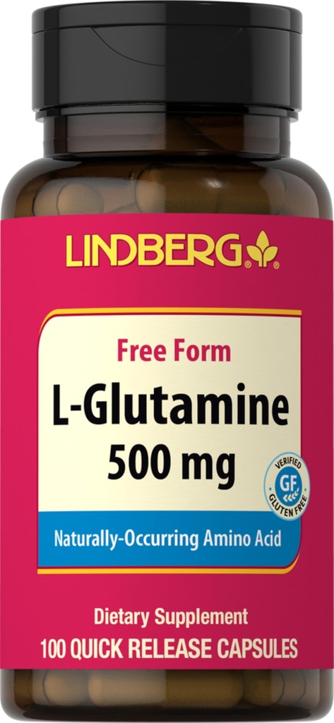 Lindberg L Cápsulas de Glutamina para Mulheres e Homens 500mg 100 comprimidos Suplemento de formulário gratuito Não-GMO, Gluten Free