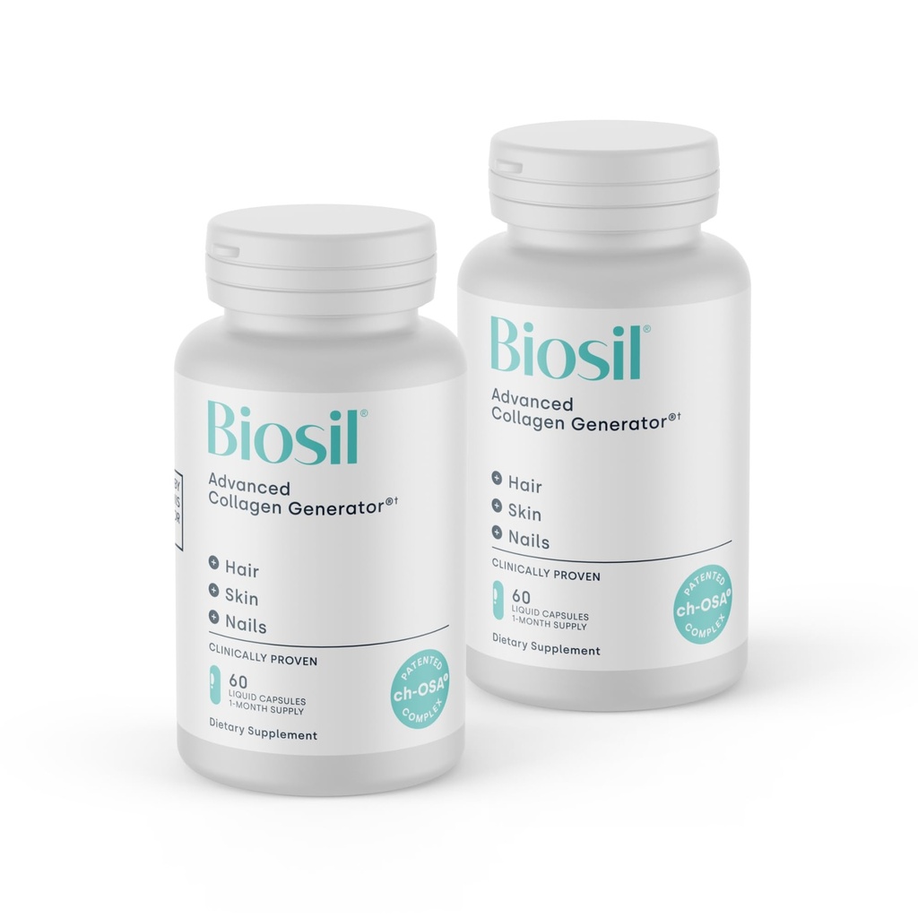 Biosil Collagen Booster Supplement - 60 Cápsulas Líquidas, Pacote de 2 - Ativador ch-OSA patenteado para pele, cabelo, unhas e articulações - Suporta Produção Natural - Fornecimento de 60 dias