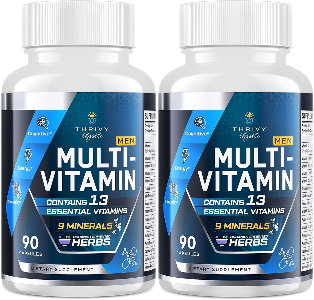 Homens Multivitaminas 50 Plus - Multivitamina diária para homens com extratos de ervas fermentadas e 43 nutrientes - Mens Vitaminas suporta memória e cérebro, energia, saúde óssea (2 pacote)