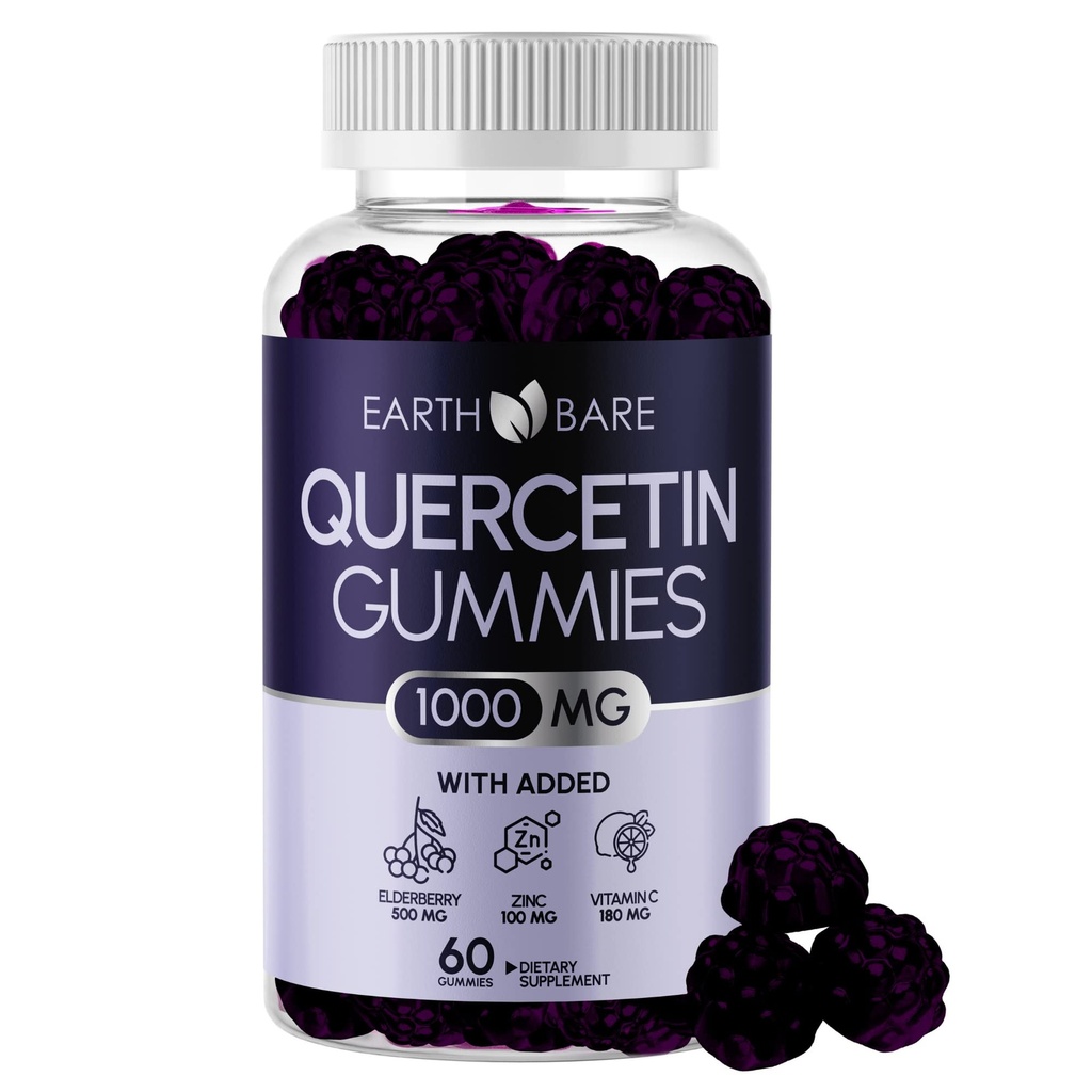Quercetin Gummies com Elderberry, Zinco & Vitamina C – Suplemento de suporte imunológico – Antioxidante & Bem-Estar Sazonal – Vegan, Não-GMO, Natural sabor Berry – 60 Gummies