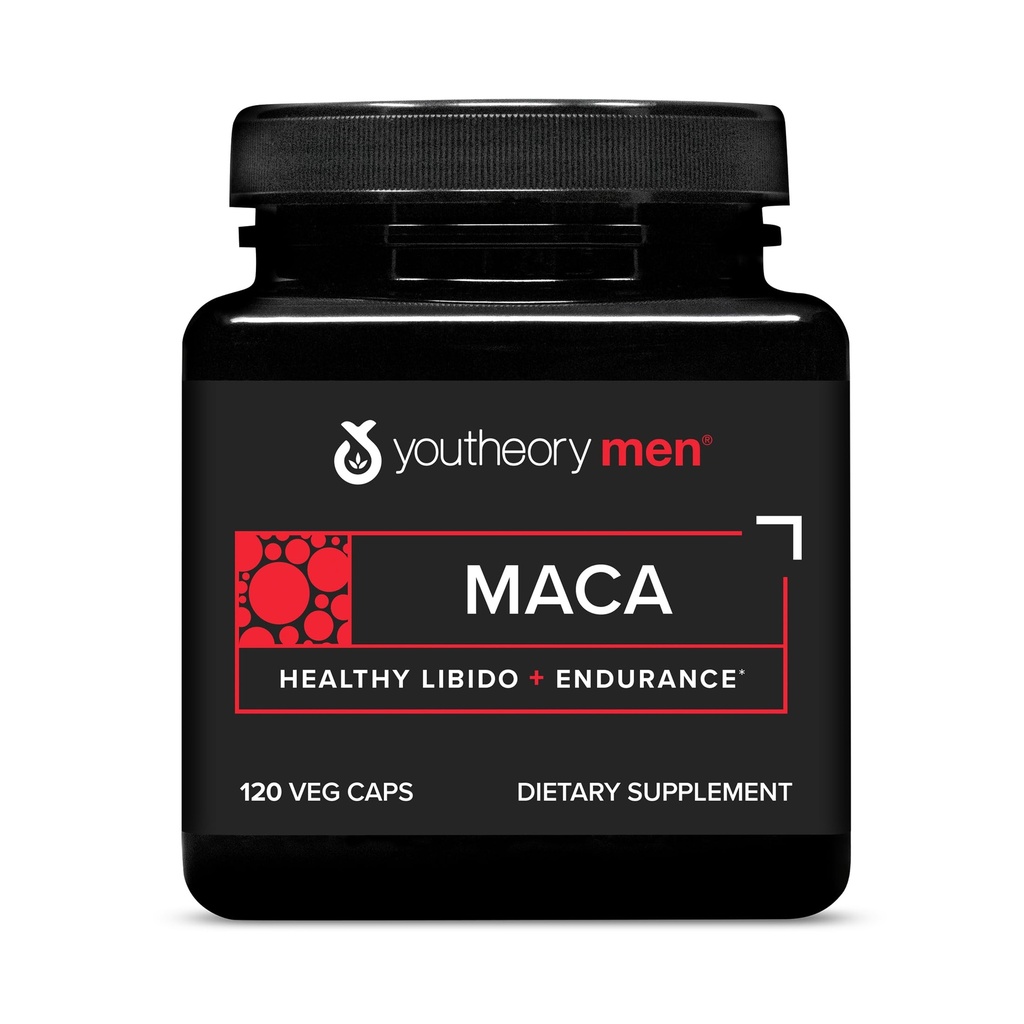 Youtheory masculino Maca - Vegan Maca Suplemento para homens - Suporta energia, resistência e resistência* - Dairy, Soy & Gluten Grátis - 120 Cápsulas Vegetais