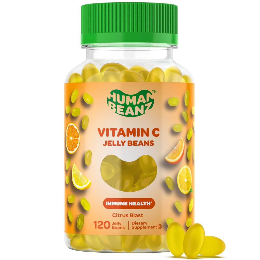 Gummies de gelatina de vitamina C para adultos, suplementos dietéticos de suporte imunológico, vegetariano, 120 Citrus Blast Jelly Beans, Kosher