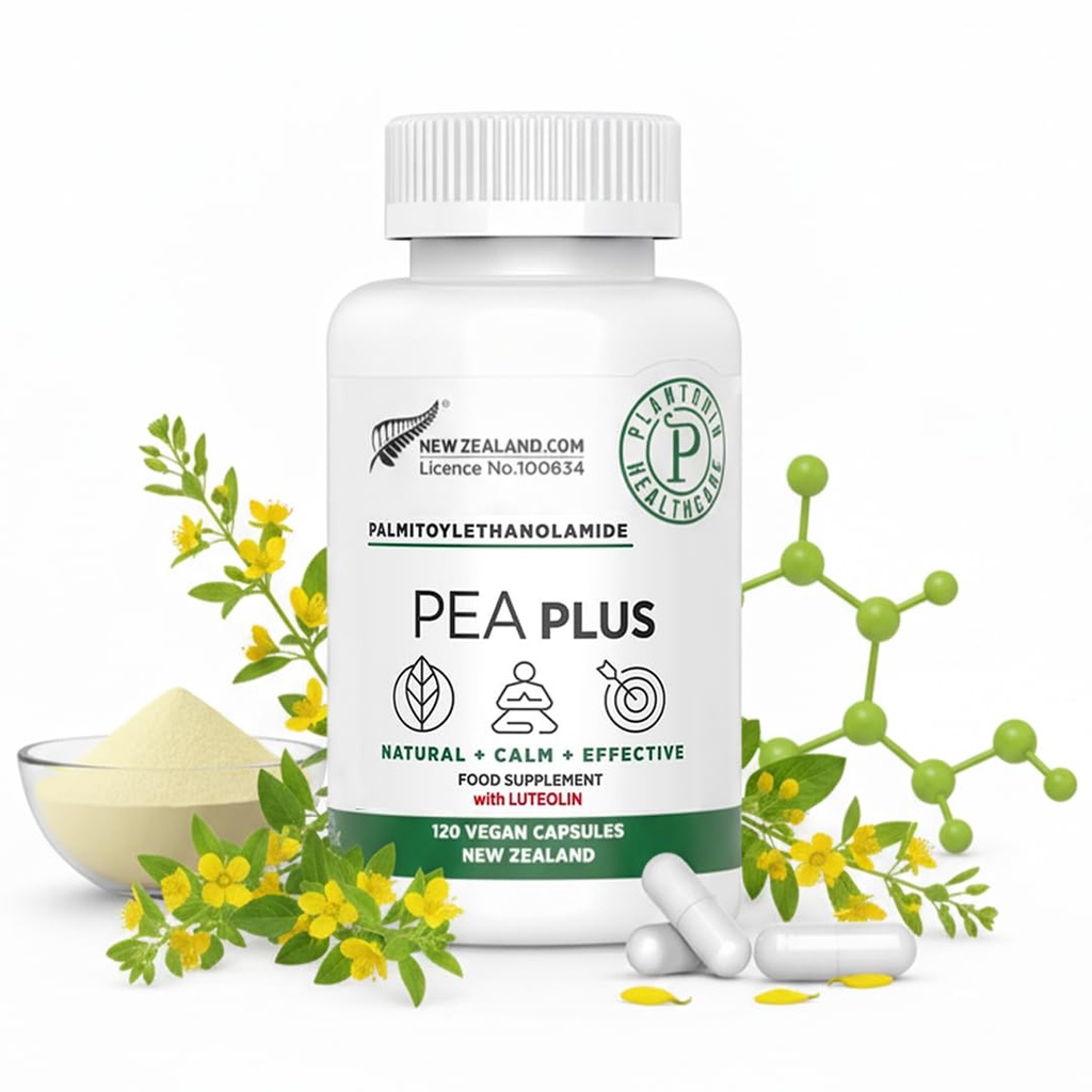 Nova Zelândia - Palmitoiletanolamida 600mg + Luteolina - Suplementos de Ervilha Micronizada - 120 Cápsulas Vegan
