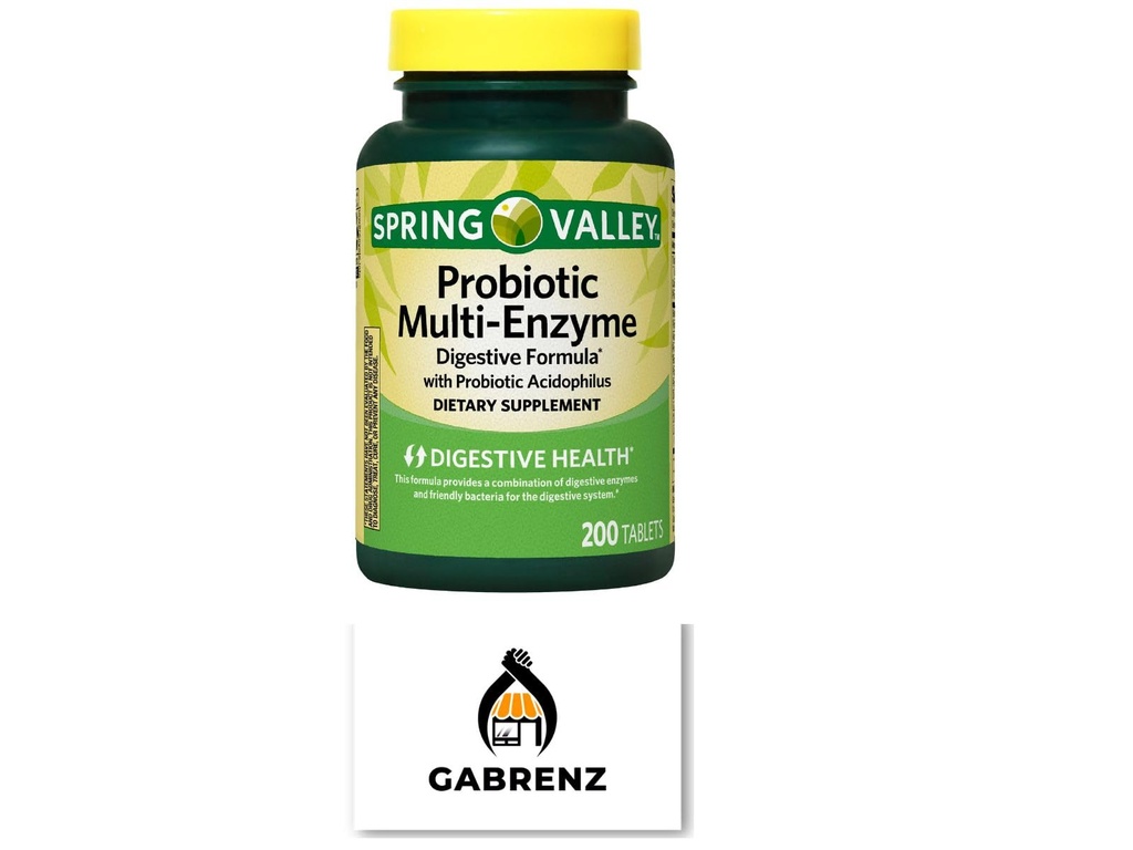 Spring Valley Probiótico Multi-Enzyme Digestive Fórmula Comprimidos, 200 ct - Uma mistura abrangente de Probióticos e enzimas digestivas para apoiar a saúde digestiva. (Pacote de 1) Inclui um ímã de ref Gbz