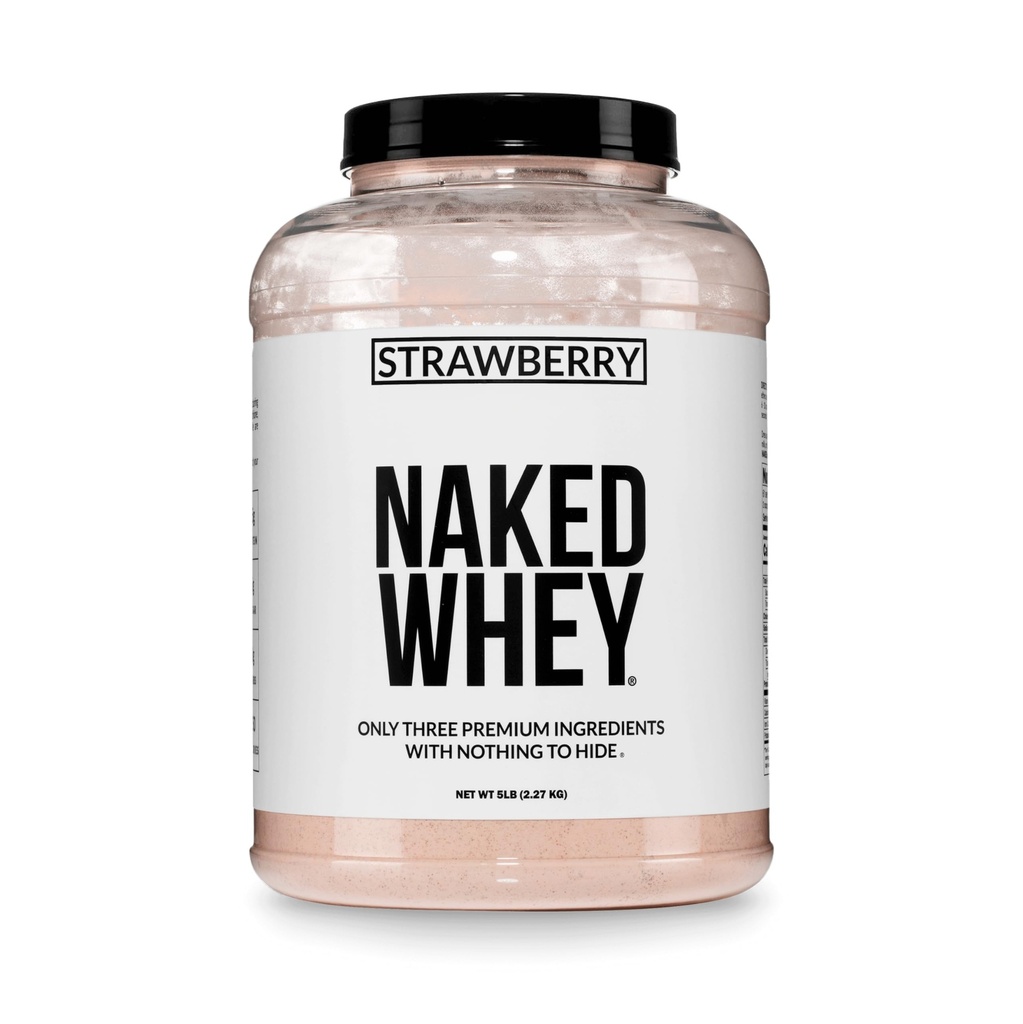 Proteína de Whey de Morango NAKED - Todas as proteínas de Whey Feed grama natural + Morangos secos + Açúcar de coco- 5lb Bulk, livre de OGM, soja, sem glúten. Ajuda Crescimento muscular e recuperação - 61 Servings