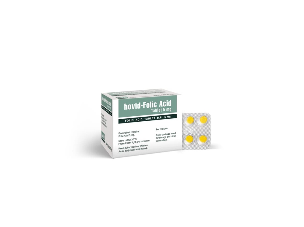 Ácido Fólico HOVID 5Mg 100 Comprimidos (Pacote de 3 Caixas de 100 Comprimidos)