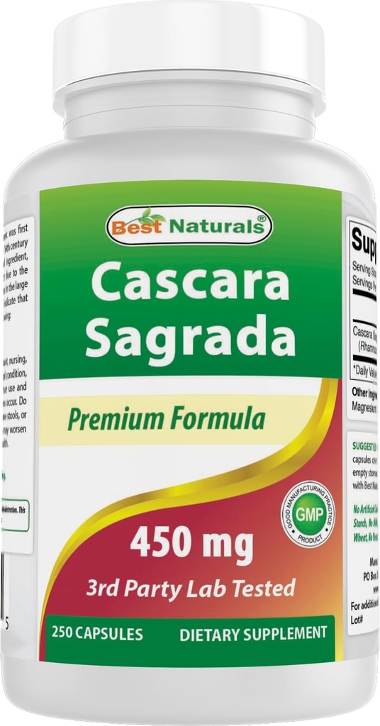 Melhores Natural Cascara Sagrada 450 mg 250 Cápsulas