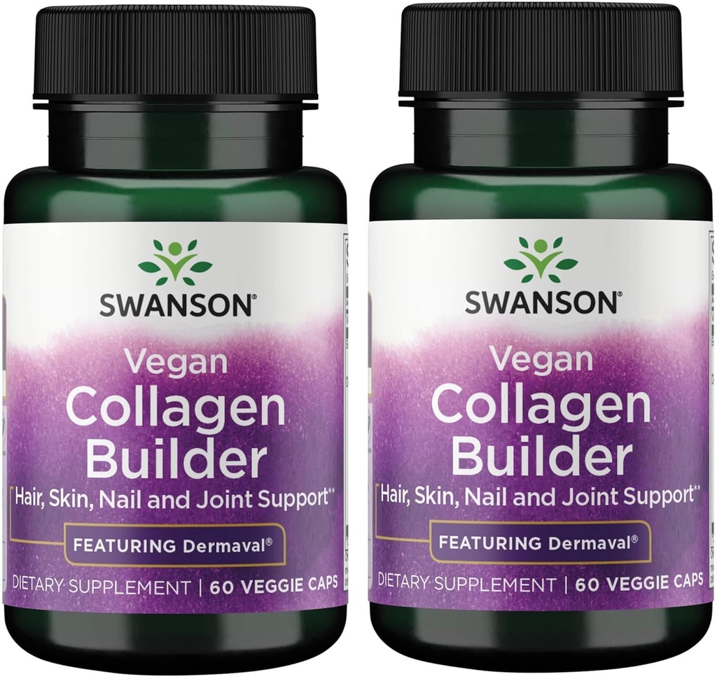Swanson Vegan Collagen Builder - Com Dermaval - Cabelo, Pele, Saúde das unhas - 60 Veg Caps (2 Pack)