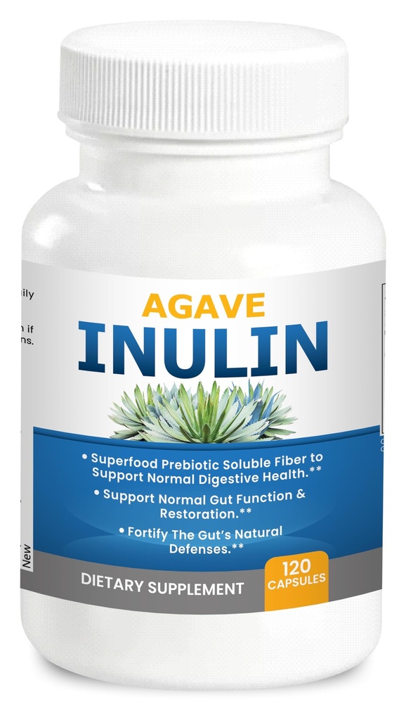 Agave Inulin Cápsulas Suporte Digestivo Fibra Solúvel Prebiótico Agave Inulin 120 Ct.