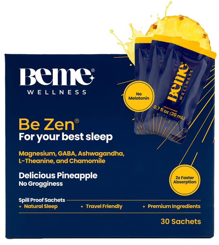 BeMe BeZen Sono Aid Supplement Natural Sem Melatonina - 2X Absorção do Que Comprimidos - Sono Aids para Adultos com Magnésio, Ashwagandha, Camomila, L-Theanina & GABA - Delicioso Abacaxi