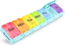 AUVON Weekly Pill Organizer Artrite Friendly, BPA Free Travel 7 Day Pill Box Case com Spring Open Design e grande compartimento para segurar vitaminas, óleo de fígado de bacalhau, suplementos e medicação