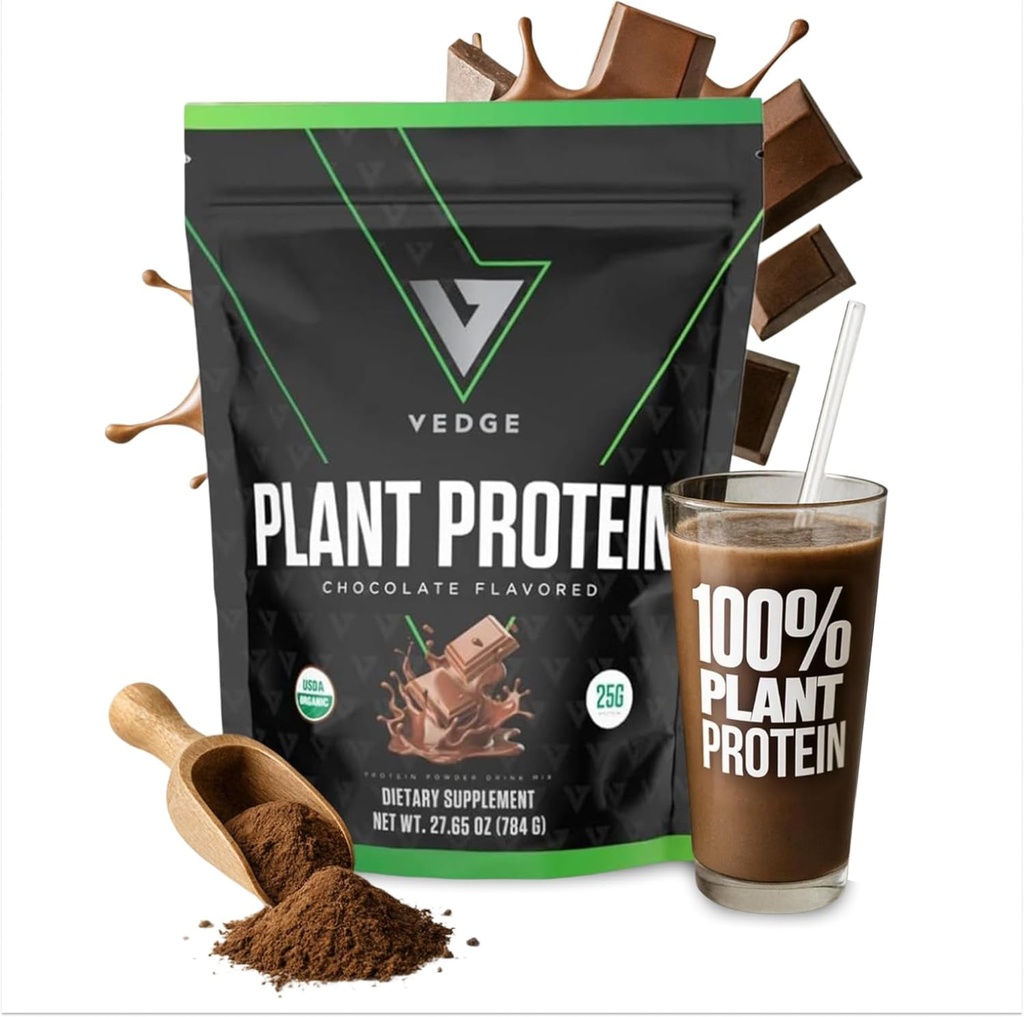 Vedge Vegan Protein Powder - Pó de proteína vegetal com ervilha, abóbora e girassol - USDA Orgânico, Aminoácidos, Leite Livre, Sem glúten, Soja Livre, Keto, Não OGM, Textura Suave - Chocolate - 20 Servings