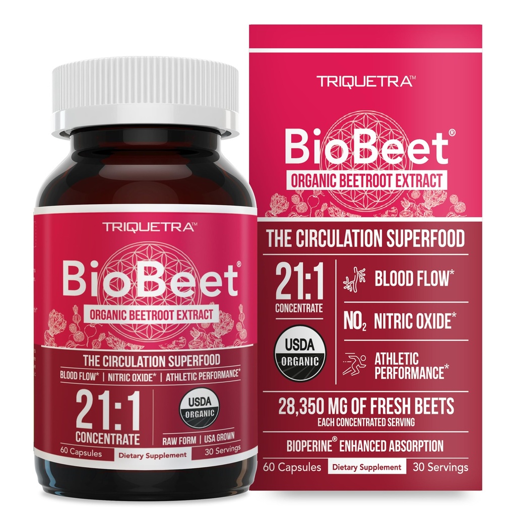 BioBeet® Max Strength Beet Root Cápsulas - 21:1 Concentrado, cada serviço derivado de 28,350 mg Beterraba Orgânica - Melhoramento de Absorção com Extrato de Pimenta Negra BioPerine® (60 Cápsulas)