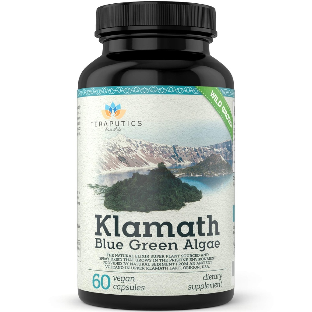 Premium Klamath Lago Azul Verde Algas - Mais poderoso do que espirulina e chlorela Suplementos □ Puro clorofila rico Superalimento, Fonte de orgânico Klamath Lago, 500mg, 60 Cápsulas Vegan