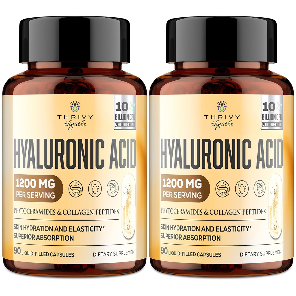 19-em-1 Cápsulas de Ácido Hialurônico - Ácido Hyluranic 1200 mg, com Colágeno Peptídeos, Vitamina C, Fitoceramidas - para a pele, olhos, Gastrointestinal, Apoio Ossos (2 embalagem)