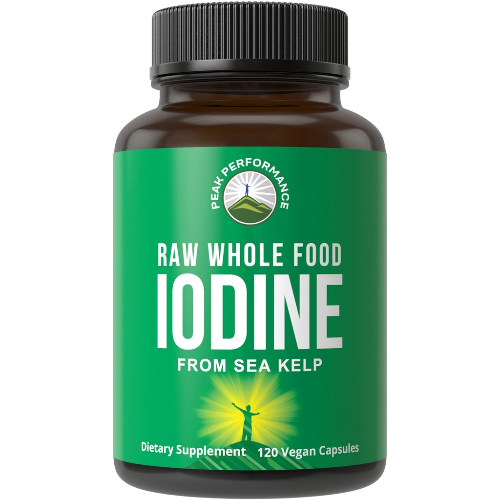 Suplemento de iodo de alimentos integrais crus da Kelp Orgânica (Ascophyllum Nodosum) por desempenho de pico. Suporte de Iodeto de Potássio Tablets. para Metabolismo, Energia e Imune. 120 Cápsulas Vegan, Comprimidos.