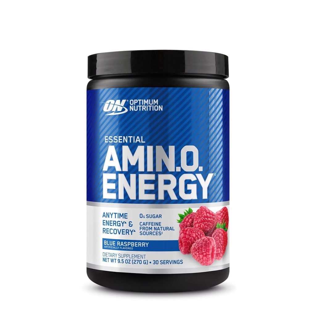 Optimum Nutrition Amino Energy - Pré-treino com chá verde, BCAA, Aminoácidos, Keto Friendly, Extrato de café verde, Pó de energia - Framboesa Azul, 30 Servings (Packaging May Vary)