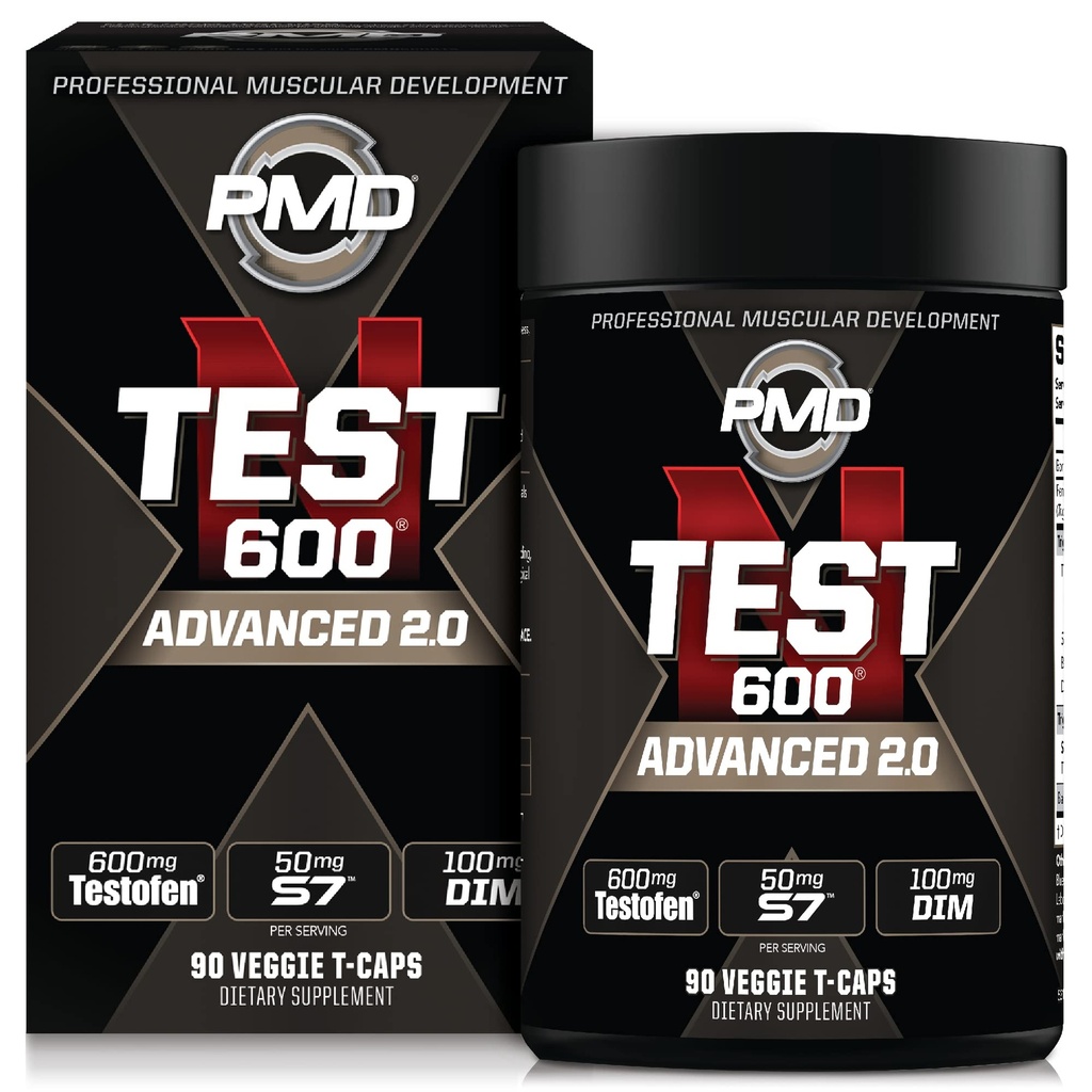 PMD Sports N-Test 600 Advanced Nitric Oxide Booster for Men - with Clinically Studied Testofen - Lean Muscle and Strength Gains with Estrogen Supressor (90 Veggie -Caps)