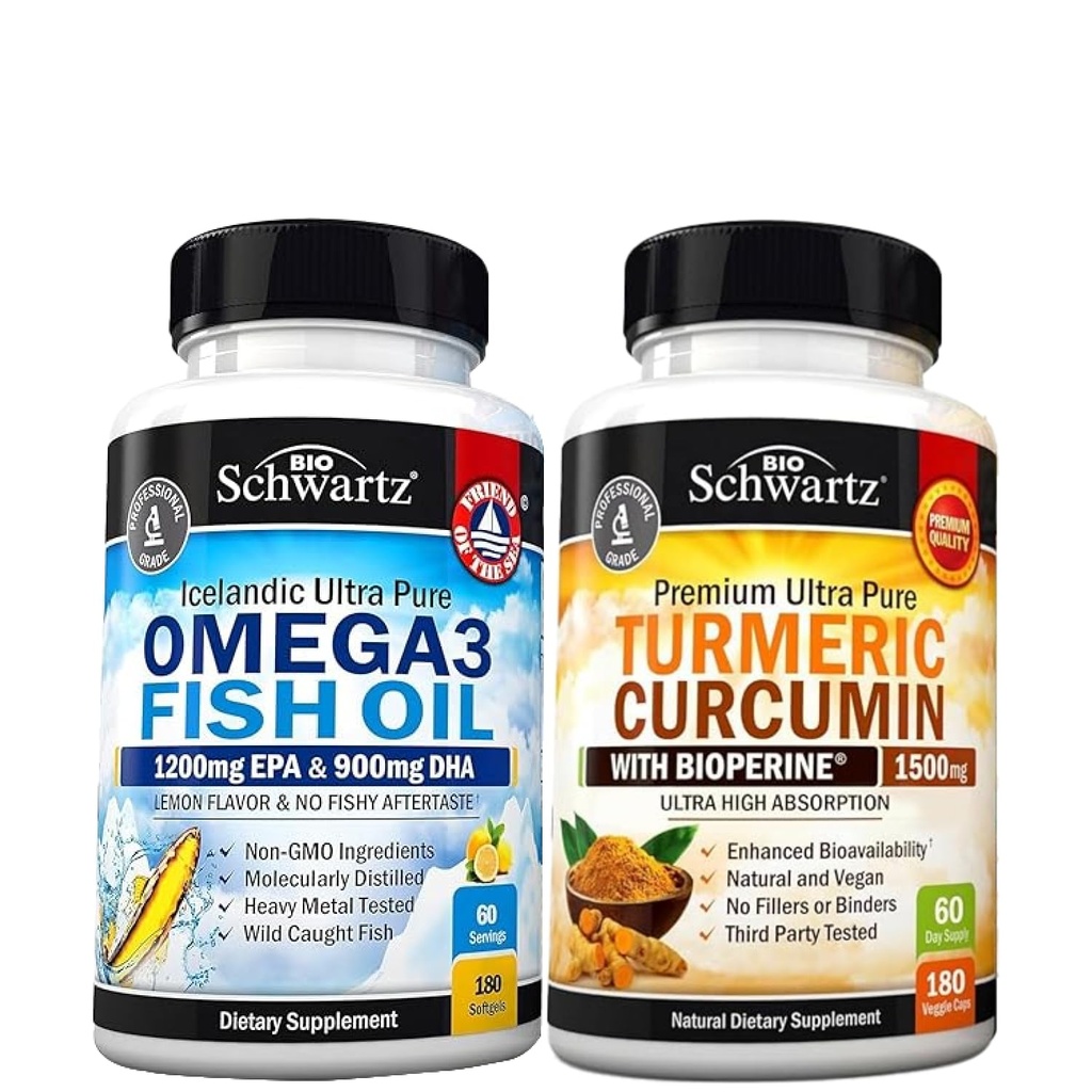 Tripla força Omega 3 óleo de peixe Softgels (2 Mês de Fornecimento) Mais curcumina cúrmica com extrato de pimenta preta 1500mg Complexo (2 Mês de Fornecimento)