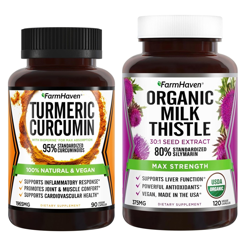 FarmHaven Milk Thistle 120 Cápsulas e Curcumin 90 Cápsulas