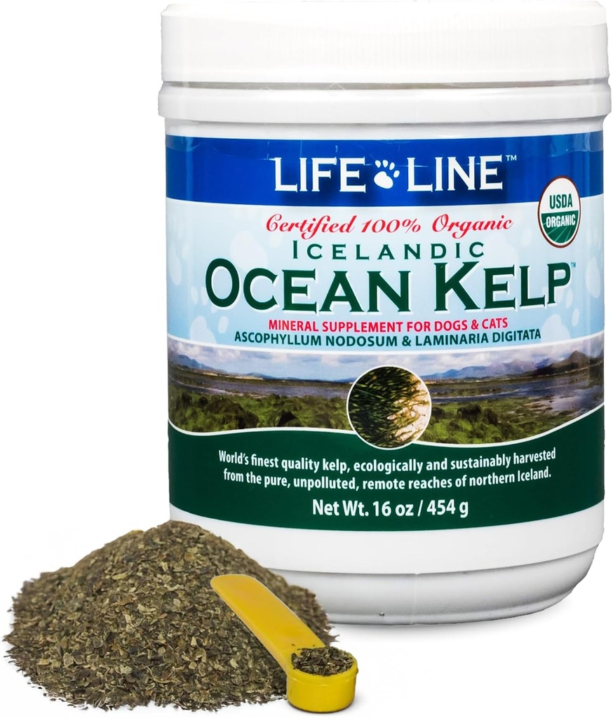 Linha de Vida USDA Certified Organic Ocean Kelp for Pets & Pecuária Suportes Skin & Coat Health, Immune Function, and Dental Hygiene