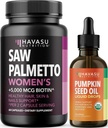 NUTRIÇÃO HAVASU USDA Oil Drops de semente de abóbora orgânica (60 Servings) & Saw Palmetto para mulheres Complexo do cabelo (30 Servings)