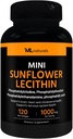 ML Naturals Mini Lecitina de girassol 1000 mg 120 Softgels, Fácil de engolir, Suporta a saúde do cérebro. Não- OGM, NSF- certificado e cGMP- compatível