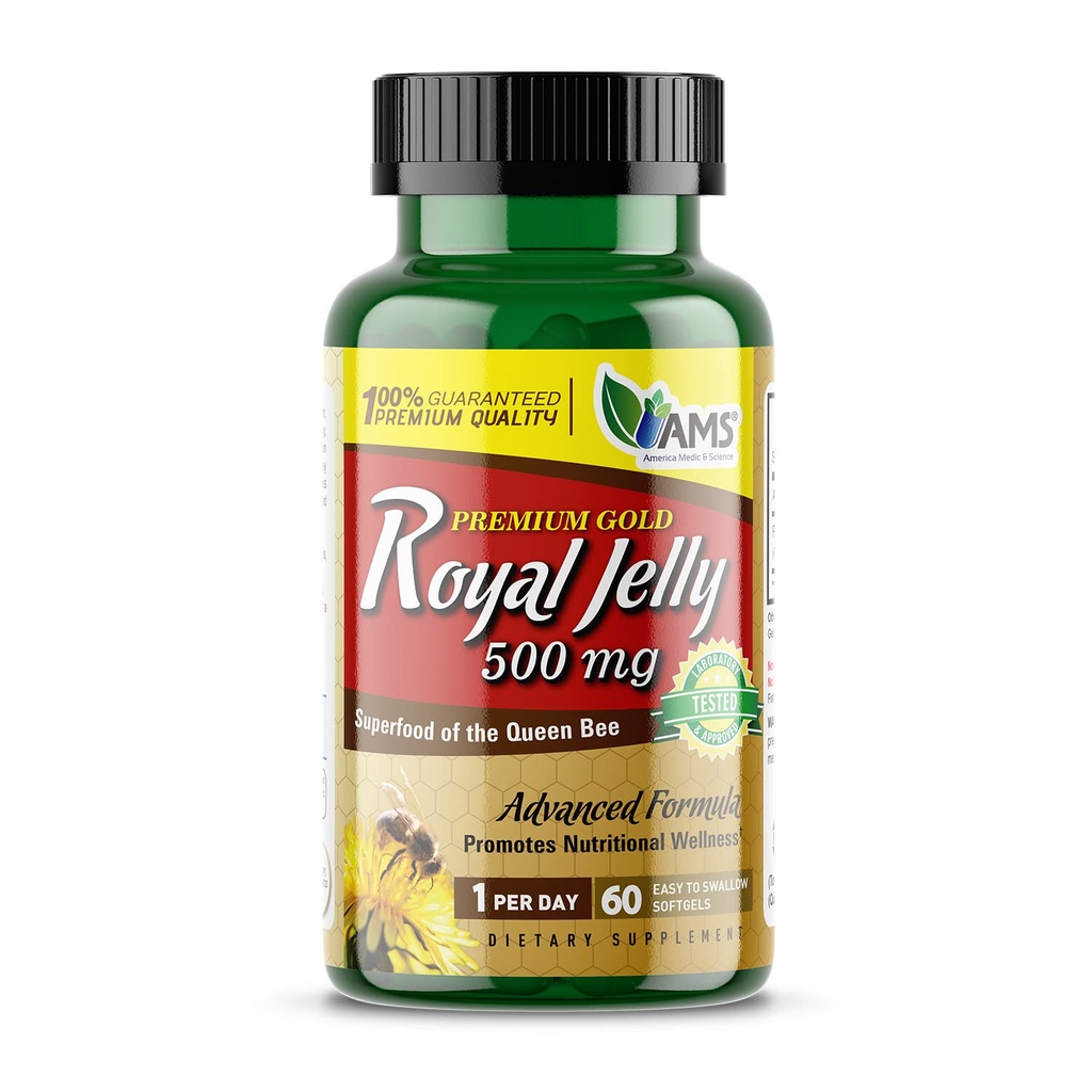 América Medic & Science Royal Jelly 500mg (60 softgels) □ Superalimento da Rainha Abelha □ Suplemento dietético para as mulheres • Promove Imunidade e Fertilidade