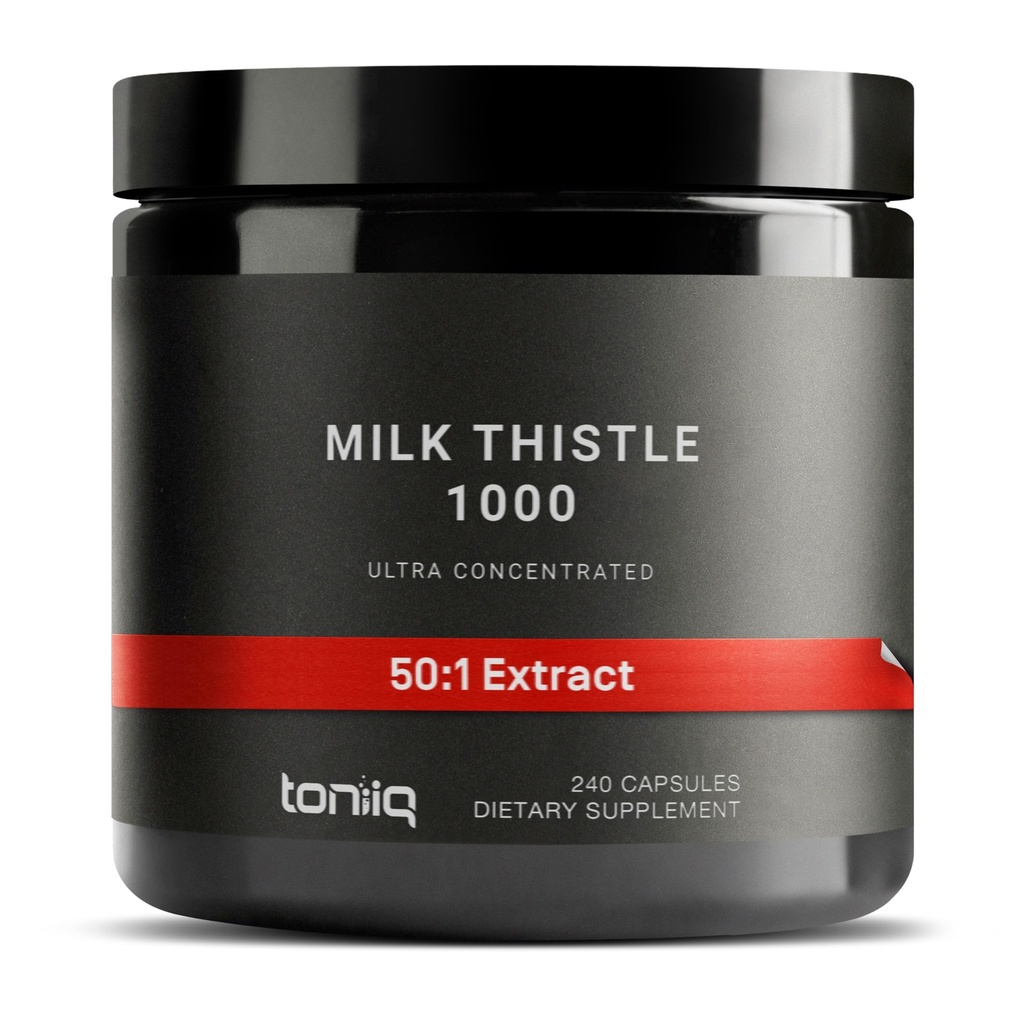 Toniiq Cardo de Leite - Extrato de ultra alta potência 50:1 com silimarina 80% - Altamente concentrado - Laboratório de terceira parte testado - 240 Cápsulas