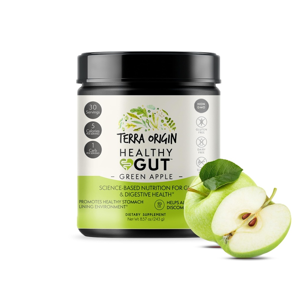 Saudável Gut Green Maçã 30-Servições com L-Glutamina, Zinco, Glucosamina, Slippery Elm Bark, Marshmallow Root e More!