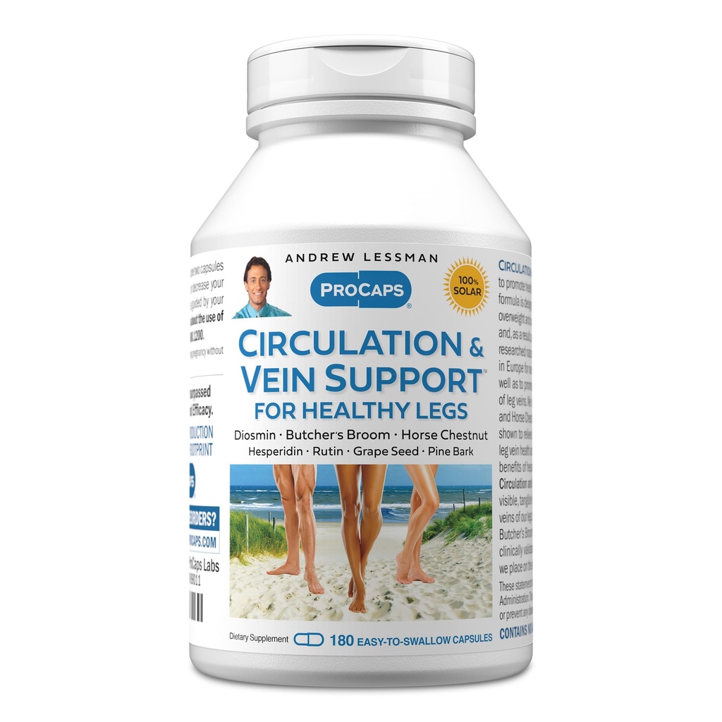 ANDREW LESSMAN Circulation, Vein Support for Healthy Legs 180 Cápsulas - Alta Bioatividade Diosmin, Butcher's Broom, Reduz Visivelmente Inchaço e Desconforto em Pés, Tornozelos, Pernas