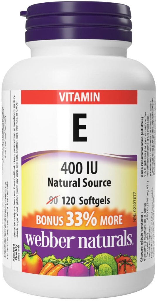 Webber Naturals Vitamina E Fonte Natural Softgel, 400 UI-120 Softgels