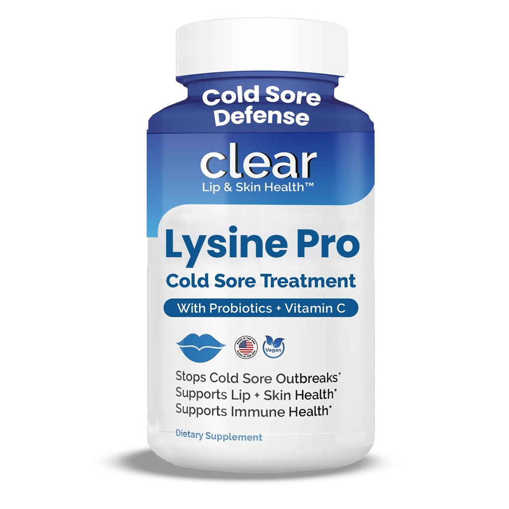 Lisina Tratamento de feridas frias para lábios – com Lactobacillus Rhamnosus, Acidophilus e Vitamina C – Suplemento de feridas frias para Lip & Skin Health, Imune Support & Prevention – 360 Cápsulas