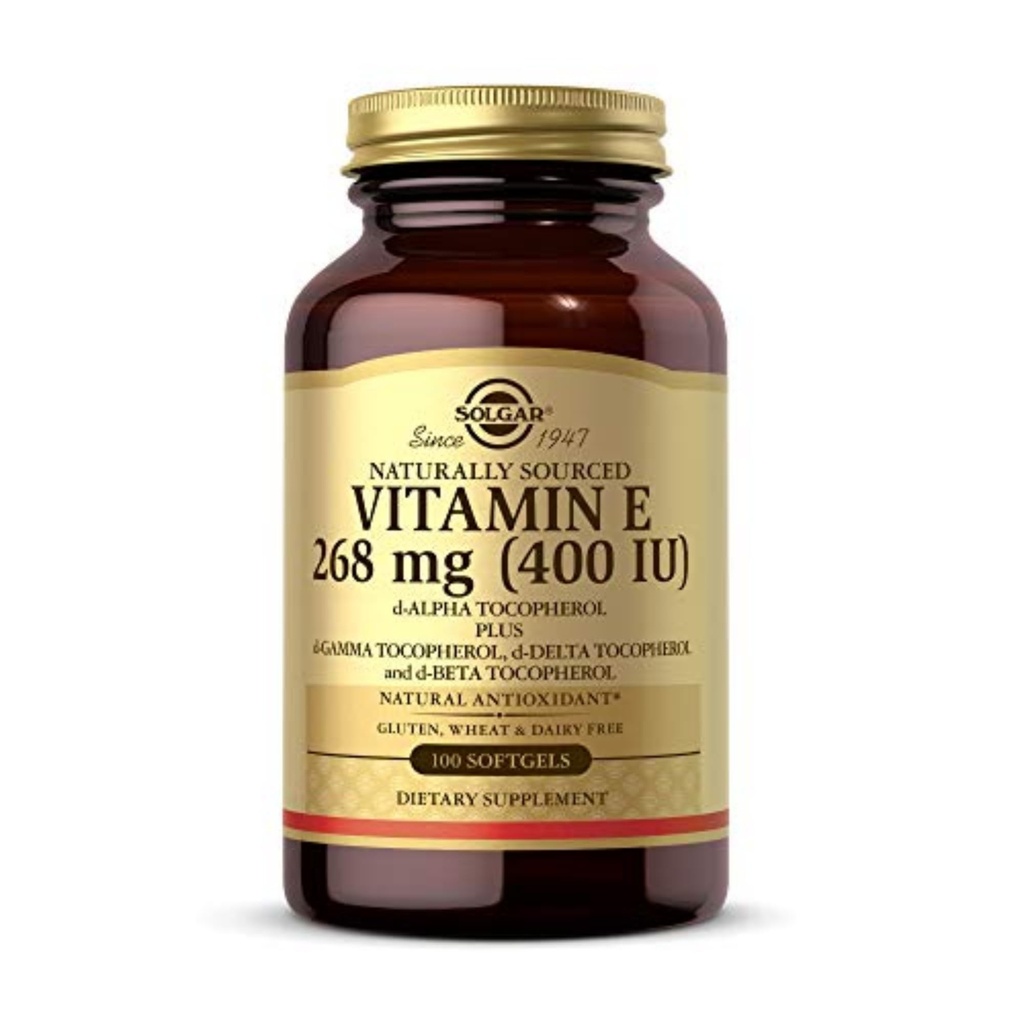 Solgar Vitamina E 268 MG (400 UI) (d-Alpha Tocoferol e tocoferóis mistos), 100 Softgels - Suporta Sistema Imune e Nutrição da Pele - Antioxidante Natural - Livre de Glúten, Livre de Leite - 100 Serventes
