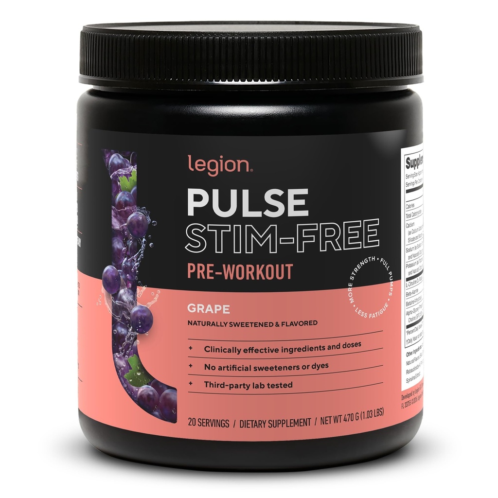 LEGION Pulso pré-treino Suplemento - Todos os óxidos nátricos naturais pré-treino bebida para aumentar a energia, Creatina livre, naturalmente adoçado, Beta Alanine, Citrulina, Alpha GPC (laranja sem cafeína)