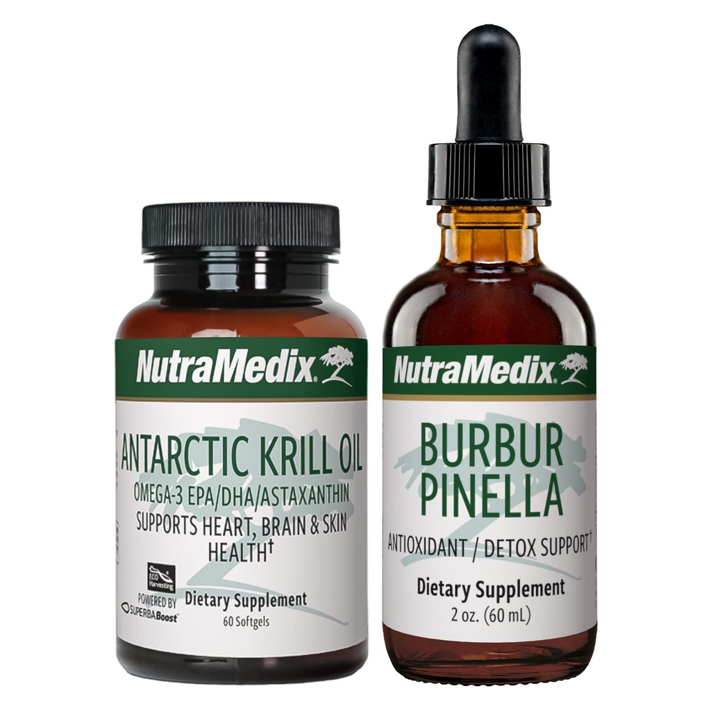 NutraMedix Brain Support Bundle - Inclui Óleo Artic Krill Softgels e Burbur Pinella Drops Líquidos para Saúde Cognitiva, Detox e Suporte Cérebro - Conjunto de Suplementos 2-Piece para Suporte Cognitivo