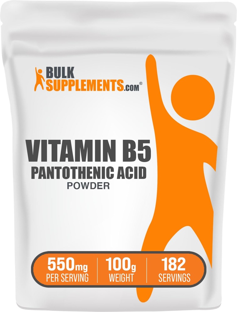 BulkSuplements.com Vitamina B5 Pó - como Pantotenato de Cálcio, B5 Vitaminas - Glúten Livre, 500mg de Ácido Pantotênico Vitamina B5 por Servindo, 100g (3,5 onças) (Pacote de 1)