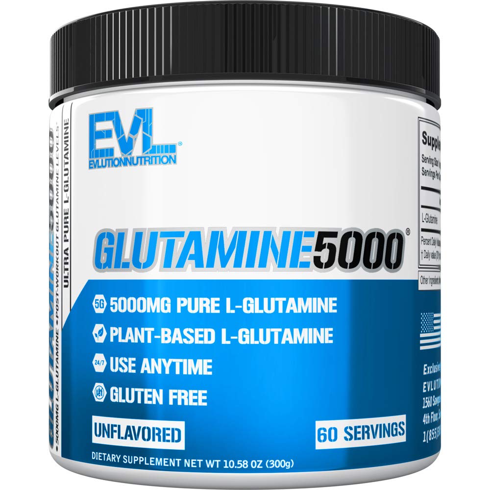 Puro Vegan L-Glutamina em pó suplemento - Nutrição Evluition Nitric Oxide Booster 5g L Suplemento de Glutamina para recuperação pós-treino Bombas reforçadas Gut Saúde Energia e Imunidade - Sem sabor