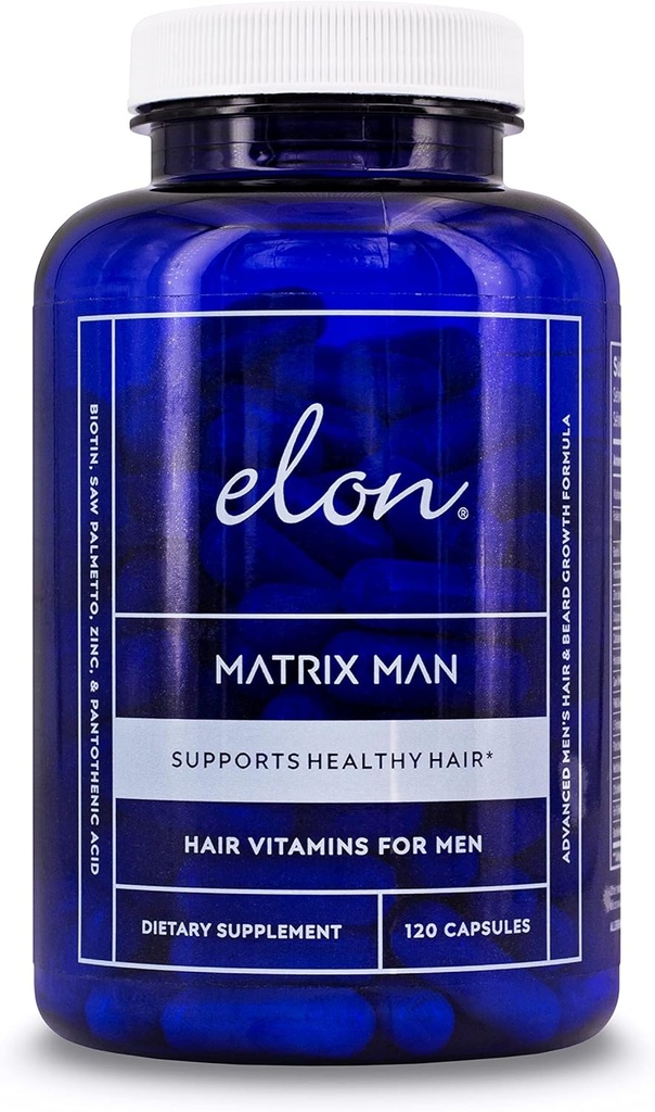 Elon Matrix Man - Fonte de 60 dias - Vitaminas do crescimento do cabelo para homens – Saw Palmetto & Biotin Advanced Formula Vitaminas – Promove o crescimento saudável da barba – (120 Cápsulas)
