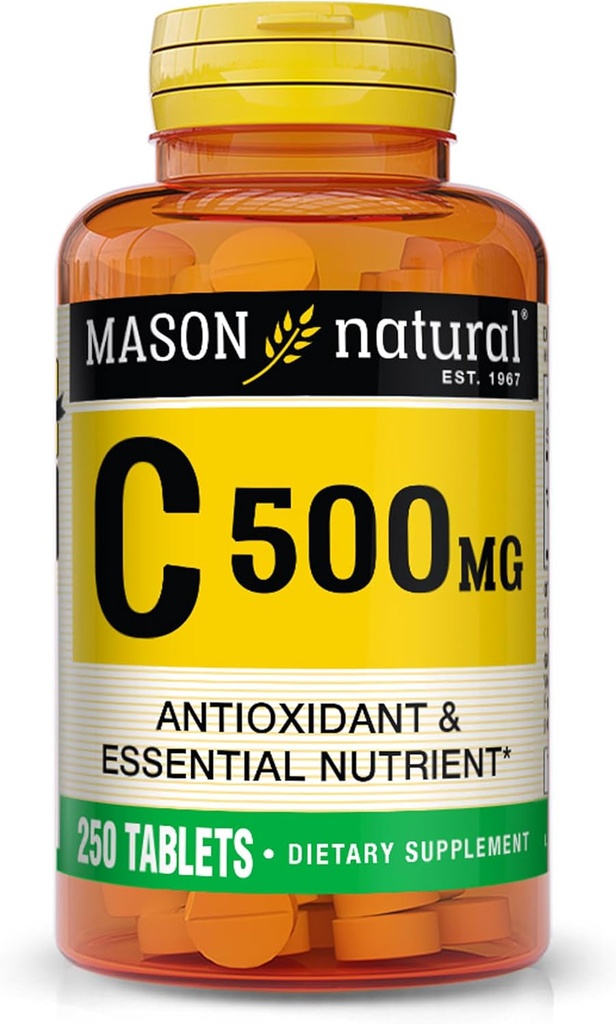 MASON NATURAL Vitamina C 500 mg - Suporta Sistema imunológico saudável, antioxidante e nutriente essencial, 250 comprimidos