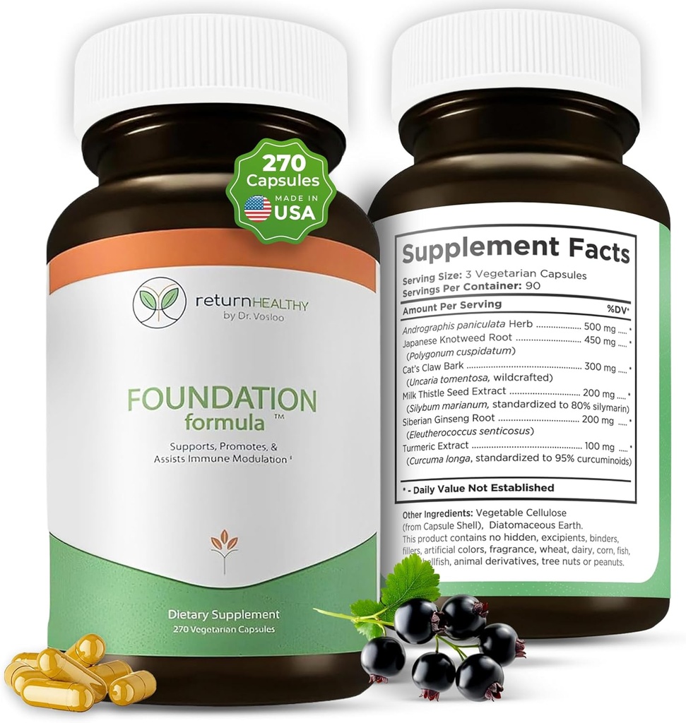 Fórmula da Fundação □ Tick Immune Support Supplement (Suplemento de Suporte Immune Immune) com raiz japonesa de nó, Garra de Gato, Cardo de Leite (Suplemento de Resveratrol)