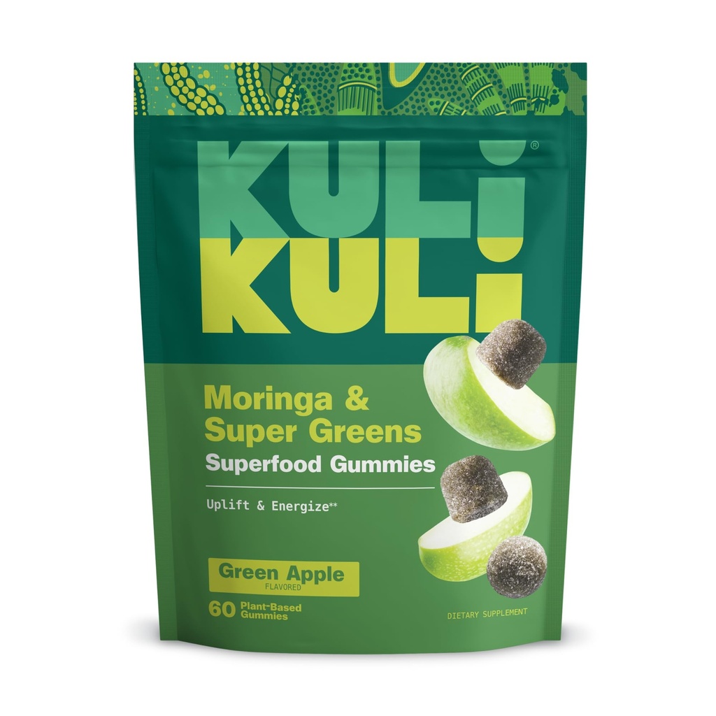 Gummies Kuli Kuli Super Energia - Suplementos de energia com Moringa, Booster de energia natural sem cafeína - 60 Não-GMO, Gummies Moringa sem glúten