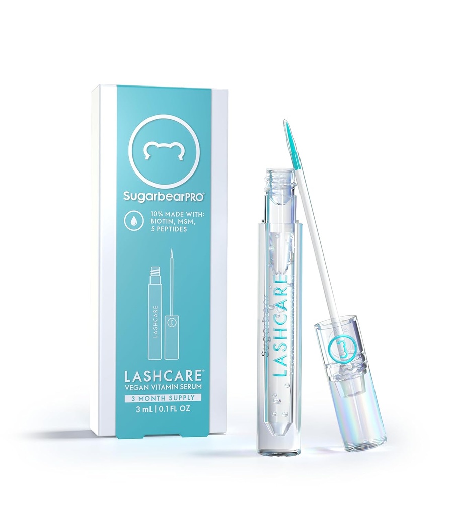 SugarbearPRO LashCare Vitamina Serum com Peptídeos HSH e Biotina □ Fórmula Vegan □ Formula 3 Mês Fornecimento para pestanas mais saudáveis